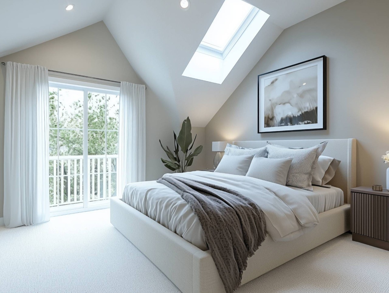 A primary bedroom with a skylight near Albuquerque, New Mexico (NM)